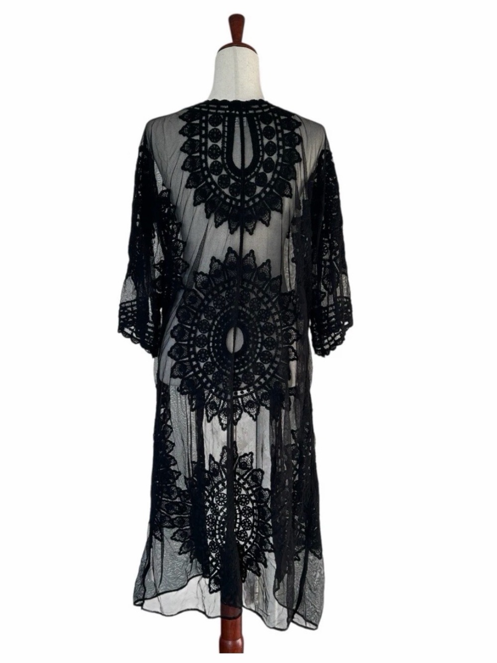 Rachel Zoe Black Sheer Crochet Overlay Kimono